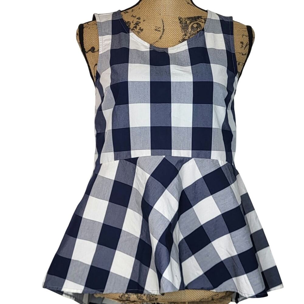 Anthropologie HD in Paris Buffalo Check Peplum Top Preppy Lightweight Size 2